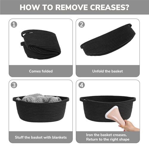 Image of Goodpick Small Woven Basket, Baskets for Gifts Empty, Baby Basket with Handles, Black Baskets for Organizing, Dog Toy Basket, Rope Baskets for Storage, 12 inch x 8 inch x 5 inch (Pack of 2)