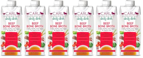 Image of Caru - Daily Dish Beef Bone Broth - Meal Topper for Dogs & Cats - Supports Overall Pet Health - Pour-Over Broth for Wet /Dry Food - Human Grade Ingredients - Non-GMO - Made in USA - 6 Pack