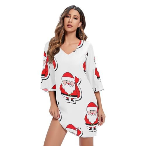 Robe de plage Père Noël col en V tunique légère manches courtes