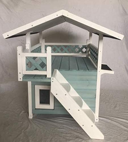 review Seny Outdoor Wooden Cat House with Escape Door and Stairs-Blue