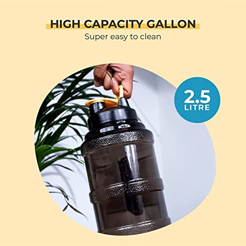 Image of Plastic 2.5 Liter Motivational Sports Gym Bottle Daily Water Intake With Time Markings Bpa-Free. Leak Proof For Adults For Gym, Travel And Office A- (Black)