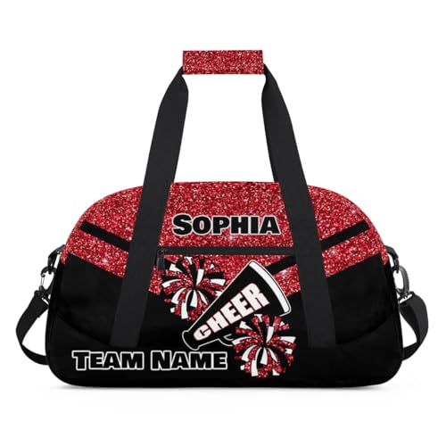 Personalized Cheer Bag Customized Cheerleader Gym Bag Sport Duffel Bag with Name, Overnight Weekender Bags for Birthday Cheerleading Gift, (Glitter Red)