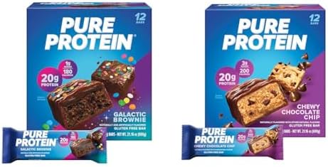 Pure Protein Galactic Brownie & Chocolate Chip Protein Bars Bundle - 12 Count Boxes | 20g High Protein, Gluten Free, Low Sugar, Great Taste!