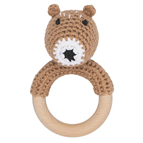 Image of Joliecraft Woodland Friends Baby Rattle Shaker Toy with Wooden Teething Ring for Infants 3 6 9 12 Months Brown Bear