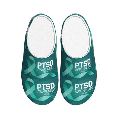 GJQyuok June Is Ptsd Awareness Month Adult Cotton Slippers Home House Indoor Shoes Plush Slipper For Women Men