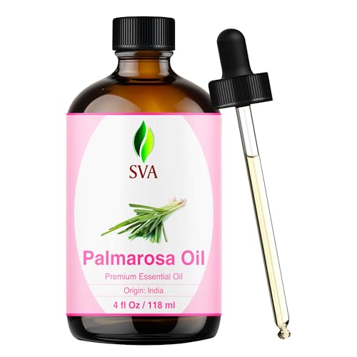 SVA Palmarosa Essential Oil 4 Fl Oz for Diffuser Skin & Hair Care Ideal for Massage & DIY Blends with Dropper