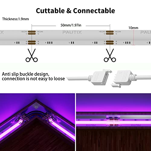 Pautix Rgb Cob Led Strip Light 16.4Ft/5M,Ul Listed 24V Color Changing Light Strips With 4200Leds Multicolor Flexible Tape Lights For Tv,Room,Bedroom,Party Diy Decoration(Power Supply Not Included) #TOP3