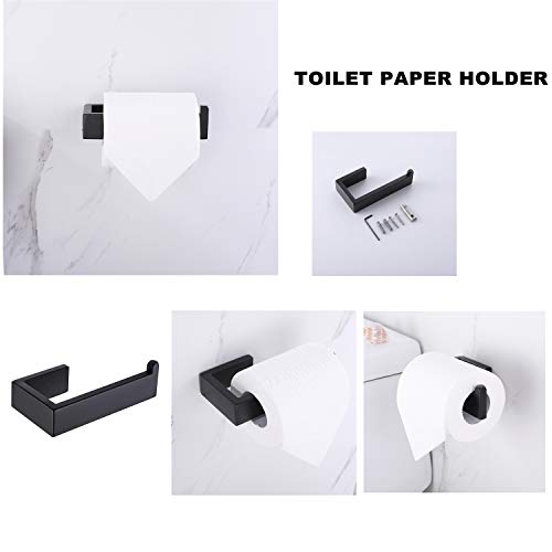 DOCNACHT Premium Stainless Steel 4 Pieces Bathroom Hardware Accessories Set Wall Mounted Towel Bar Towel Holder Robe Hook Toilet Paper Holder , Matte Black