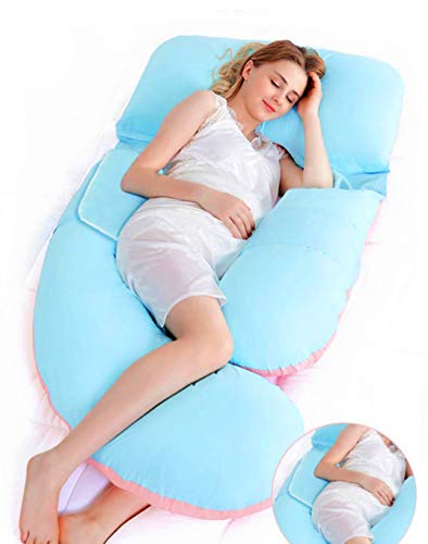 AiLa Almohada de Embarazo en Forma de G-Almohada de Maternidad Ajustable de Cuerpo Completo-Posición del Vientre Inclinada 140cm(AzulRosa)