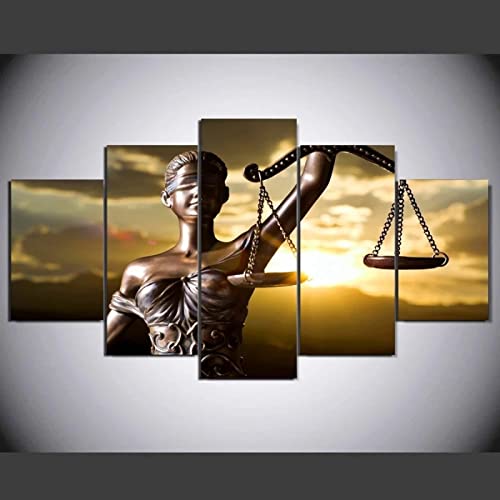 Wondbeau Imprimir sobre Lienzo 5 Piezas Pintura Cinco Dibujo Consecutivas Impresión Moderna Decoración Casera Modular Abstracta Póster con Marco L/150cm×80cm Temis Diosa De La Justicia Cover