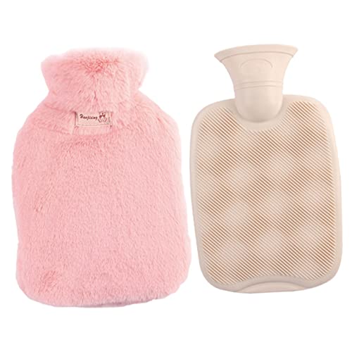 BEBEMOKO Bolsa de agua caliente de animales esponjosos con funda de felpa, bolsa de agua caliente decorativa portátil para reconfortar el calor en casa, ideal para adultos y