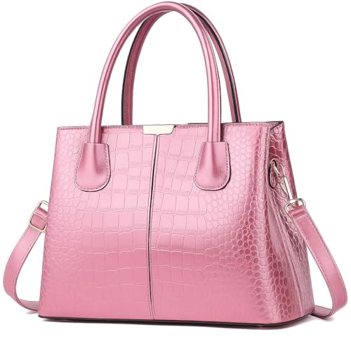 Image of Women's Handbag Tote Bag Premium PU Leather Shoulder Bag with Top Handle & Detachable Strap - Stylish Large Capacity Purse for Office, Casual & Party Use (PinkC)