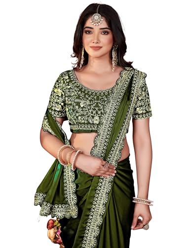 Image of DHARMEE Women's Elegant Designer Sarees Premium Rangoli Fabric with Embellished Border, Lightweight and Stylish Ethnic Wear - Perfect for Parties, Weddings, and Festive Occasions..