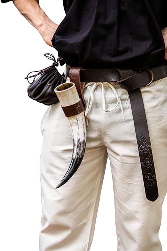 Leonardo Carbone® Unisex Wikinger Trinkhorn Odin - Mittelalter Kleidung Hörner Damen Herren, Wikinger Kostüm Accessoires, Trinkhörner, LARP, Hobbit Outfit, Cosplay, Karneval - 100% Horn 400 ml