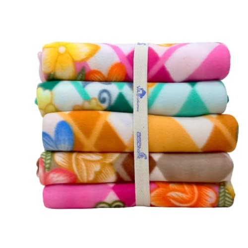 Image of VAS COLLECTIONS Printed Polar Fleece Single Bed All Season Blanket /Comforter /Dohar 250TC - Pack of 5 (58x88 Inch, Pink, Green, Rust and Red ect)