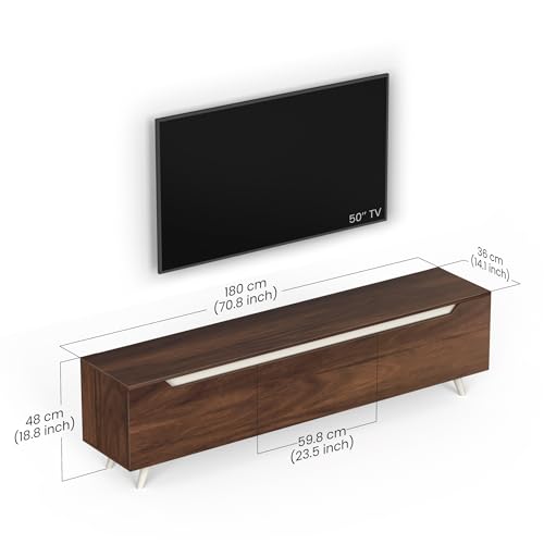 BLUEWUD Blesky Engineering Wood Floor Standing TV Entertainment Unit Set Top Box Stand/TV Cabinet Panel with Shelves for Books & Décor Display Unit, Ideal for 75” (Brown Maple) 2 41uz3pR69pL