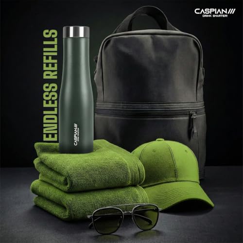 Image of CASPIAN / / / Aqua ISI Certified Stainless Steel Water Bottle 1ltr. (M Green, 1 Litre, Set of 6) | Leak Proof Thunder for Fridge Home Office Travel School Kids Boys Girls Adults Sports Gym Yoga|BPA Free