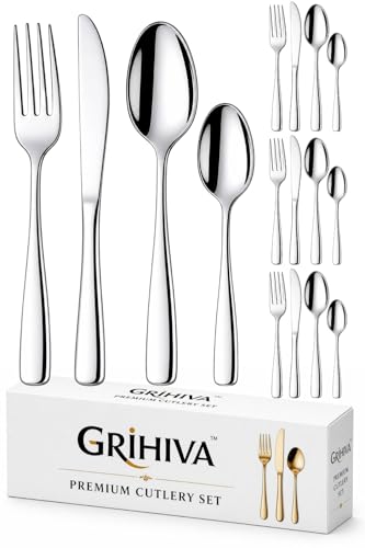 Image of 16 Pcs Silver Mirror Polish Stainless Steel Cutlery Set for Dining Table with Spoons and Forks Set + Butterknives - The Perfect Tableware /Flatware