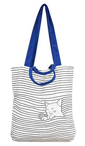 Yunaeduo Women's Pure Cotton Canvas Tote Multi-Purpose Bag Beckoning Cat Pattern for Shopping School Torist, Large Beach Tote Bag