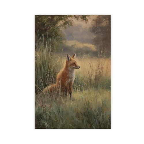 Poster renard roux sur toile 50x75 cm rustique pour décoration de salon et chambre