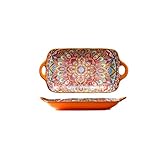 Coolcapis Serving Tray with Handles Rectangular Serving Platter Ceramic Extra Large Plates & Dishes Rectangle (Sunset Fiesta)