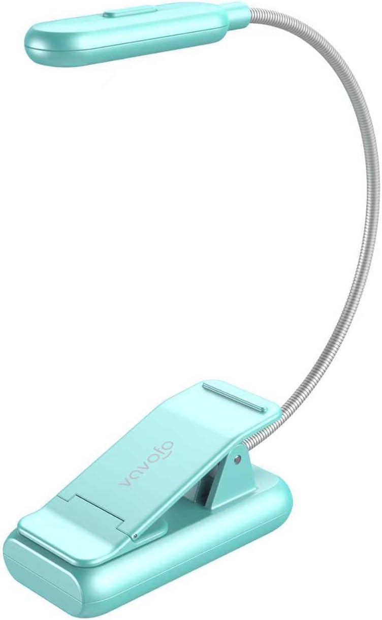 VAVOFO Rechargeable Book Light for Reading in Bed Kids, 7 LED Reading Light with 9-Level Warm Cool White Daylight, Eye Care Lamp with Power Indicator for Bookworms (Silver Green)
