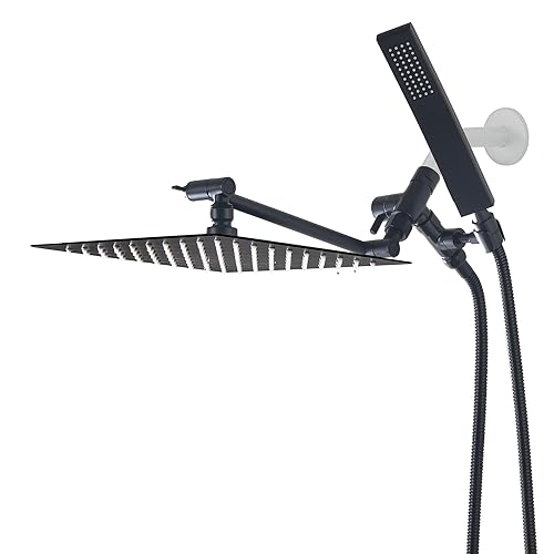 Cuzobro All Metal Dual Square Shower Head With Handheld Spray, 12