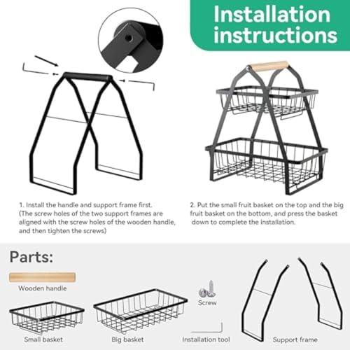 Cesta de frutas desmontable de 2 niveles para organización de verduras frescas 6