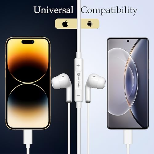 Image of MAKPOWER Type C Wired Earphone with in Line HD Microphone & Volume Controller, Heavy Bass, Premium HD Audio, 120 cm Tangle-Free Cable Compatible with, Android Smartphones & All Type-c Mobiles (White)