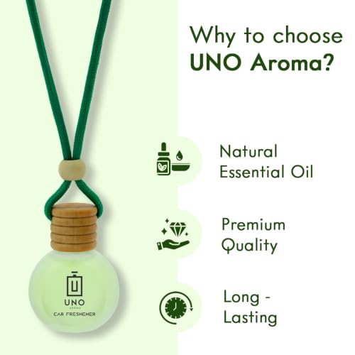 Image of UNO AROMA Jasmine Car Air Freshener, 15ml, Long Lasting Hanging car perfume, Toxin-Free Oil in Glass Bottle with Wooden Diffuser, Car Accessories for fresh aroma, Last Upto-60 Days