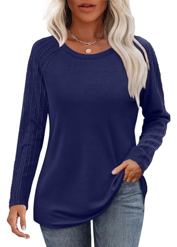 Image of OFEEFAN Long Sleeve Shirts for Womens Fall Fashion 2026 Crewneck Oversized Sweatshirt Tunic Tops to Wear with Leggings