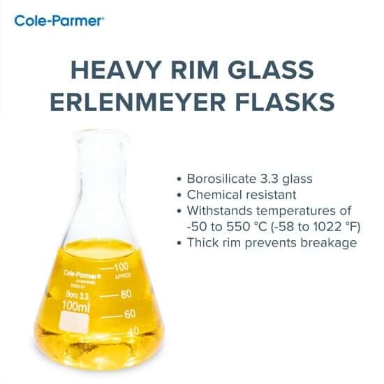 Cole-Parmer Essentials Glass Erlenmeyer Flasks, Graduated, Heavy Rim, 1000 ml, case of 6