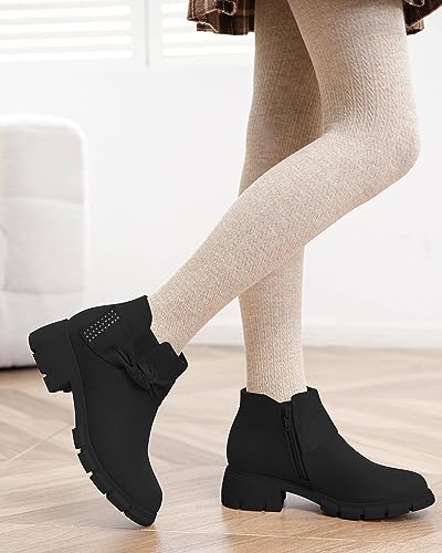 Coutgo Girls Ankle Boots Low Block Heel Glitter Bowknot Zipper Chelsea Booties Little Kid Big Kids2