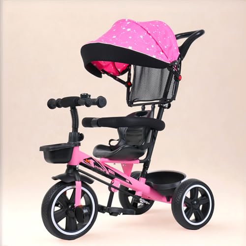 Image of Luusa® TFT Hyper 500 PRO Canopy Plug N Play Tricycle/Baby Tricycle with Parental Control for Age Group 2+ Years Boys/Girls/Carrying Capacity Upto 30-KGS Proudly Made in India (Pink)