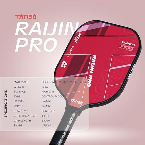Image of TANSO Raijin Pro Fiberglass Pickleball Paddle (Hight Grit Surface Pickleball Paddle, Light Weight + Hexa Core, Wider Neck for Larger Sweet Spot)