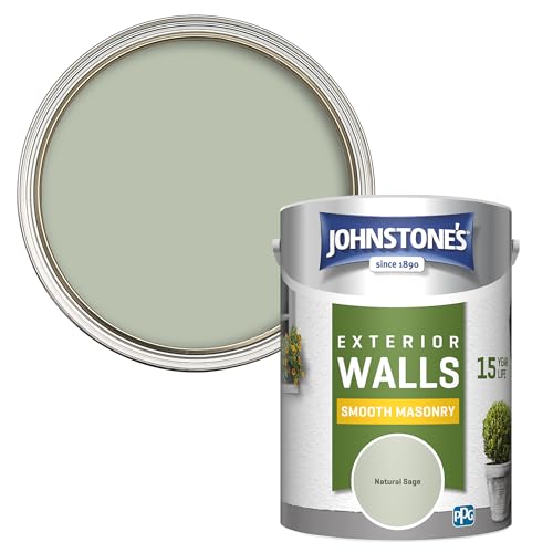 Johnstones Exterior Smooth Masonry Paint Natural Sage Up to 15 Years Protection Weather & Dirt Resistant 60m Coverage Per Tin - Dry in 1-2 Hours 5 L