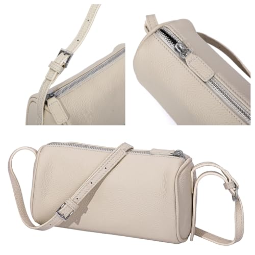 Image of Genuine Leather Barrel Purse Small Top Handle Bags for Women Cylinder Purses Hobo Bag with Adjustable Strap