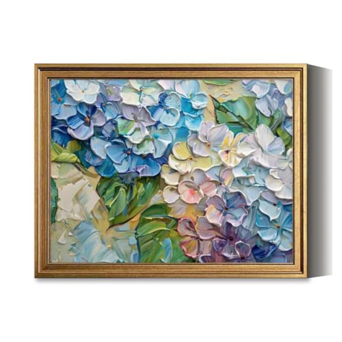 Vintage Framed Wall Art Impasto Hydrangea: Textured Oil Painting Stunning