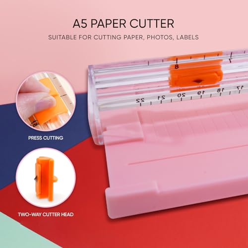 Kokorosa Cortador de papel A5, mini aparador de papel potável, cortador de papel reto com proteção d