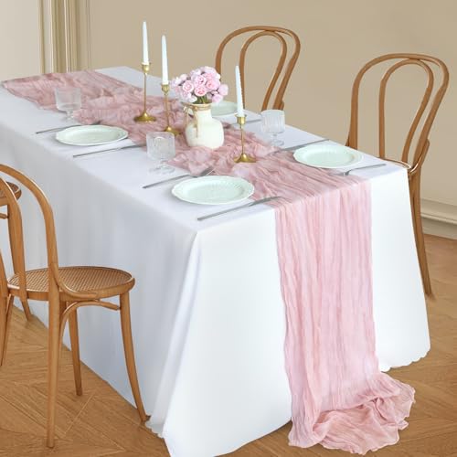 Miucat DUSTY PINK-121 Cheesecloth Table Runner, 10Ft Dusty Pink Gauze Table Runner For Girl Baby Shower Bridal Shower Decorations Tea Party Table Centerpiece Decorations thumb #4