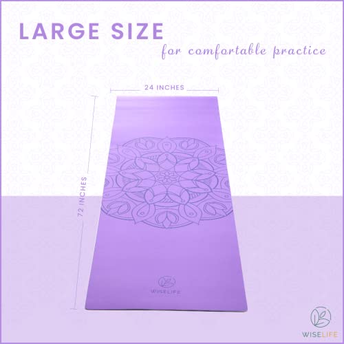 Image of WiseLife Printed Purple Yoga Mat + Sleek Yoga Strap for Men and Women (6mm Extra Thick Extra Long Extra Wide Exercise Floor mat for Gym, Workout, Home Fitness, Yoga and Pilates