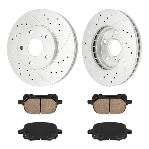 Image of KAX Front Brake Kit, Drilled and Slotted Brake Rotors, Ceramic Brake Pads | Fits Toyota Avalon 1998-2004, Toyota Camry 1997-2001 3.0L, Lexus ES300 1997-2001, Toyota Solara 1999-2003