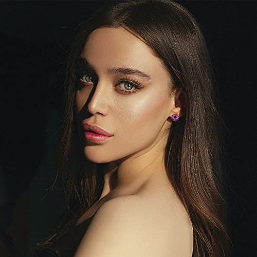 Neoshow Gold Huggie Hoop Earrings For Women Cubic Zirconia Small Hoop Earrings 14K Gold Plated Sterling Silver Post Tiny Cartilage Hoop Earrings For Women Girls (Purple+Pink) #TOP2