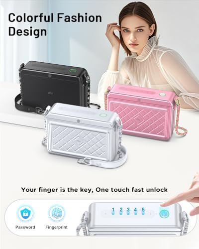 Anti-Theft Fingerprint Safe lock bag,Lady lock Crossbody Bag with password, Women Metal travel safe bag,Cash Lock Security Box with MFi Certified Findmy to Track Belongs,privacy protection safe box2