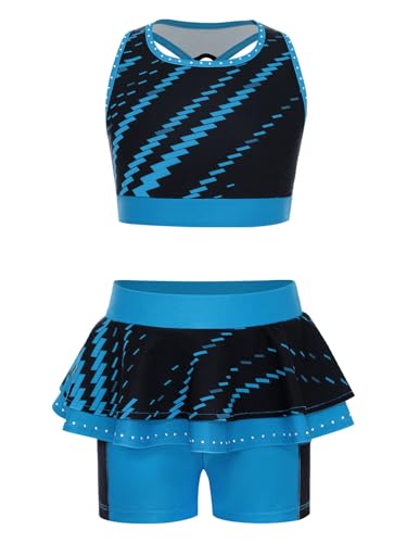 Kids Girls Sports Set Sleeveless Cross Back Crop Top & Athletic Skirt Shorts for Gymnastics Yoga3