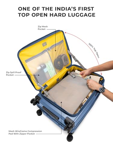 Image of EUME Aerotop Checkin Trolley Bag Medium | Space Saving Top Open Suitcase | Expandable Hardshell Polycarbonate Luggage | TSA Lock, Anti Theft Zipper, Super Silent Wheels | 78L Tropical Blue