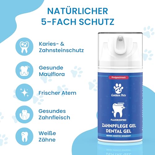 NEU! Zahnpflege-Gel für Hunde & Katzen - Zahnreinigung und Zahnpflege gegen Zahnstein, Maulgeruch & Zahnfleischentzündung. Hundezahnpasta, Maulhygiene, Zahnsteinentferner Dog Toothpaste Golden Pets