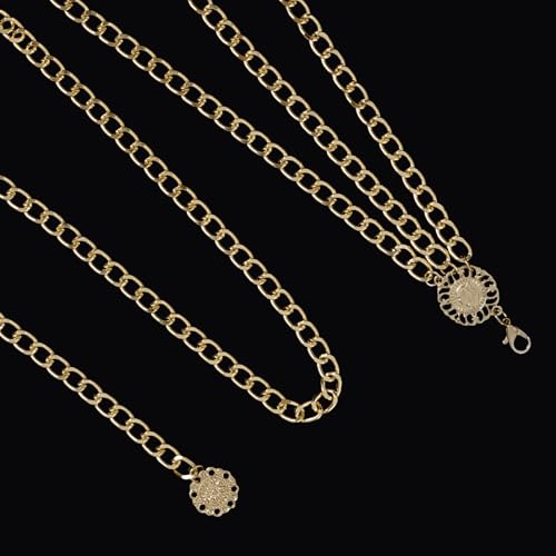 Women Girls Multilayer Metal Waist Chain Belt for Dresses Jeans Adjustable Body Belly Link Western Belt2