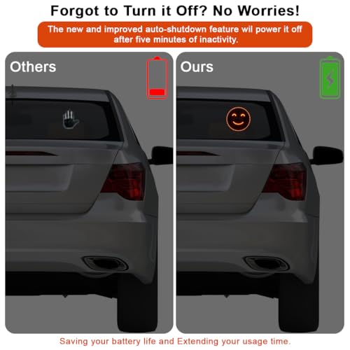 Image of STHIRA Car Rear Windshield Window Light with Remote Control for Creative Smiley Face and Hand Gesture LED Decorative Display, 8 Visual Patterns, USB-C Plug and Go, Battery Operated (No Battery