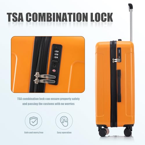 Image of Hardshell Luggage Sets, Lightweight Stripes Suitcases with Spinner Wheels, Orange-222